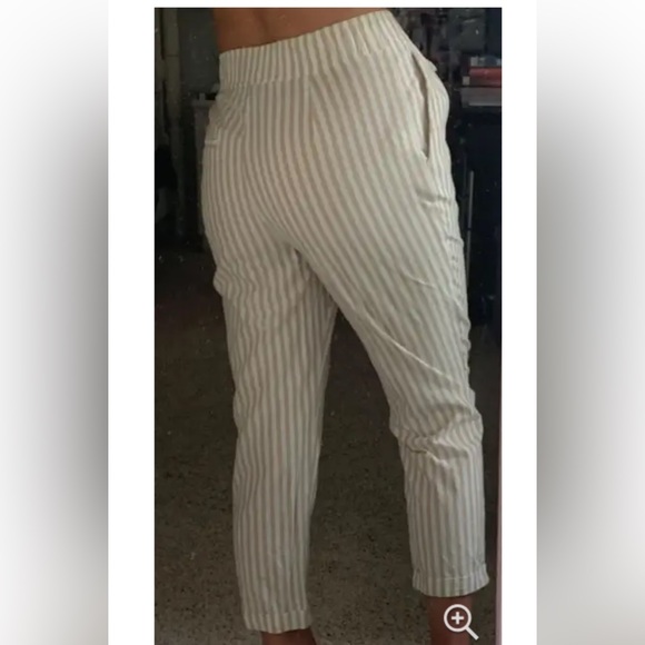 ZARA High Waisted, Tie Sash, Crop Striped Pants | Color: Tan / White | Size: S - Picture 3 of 10